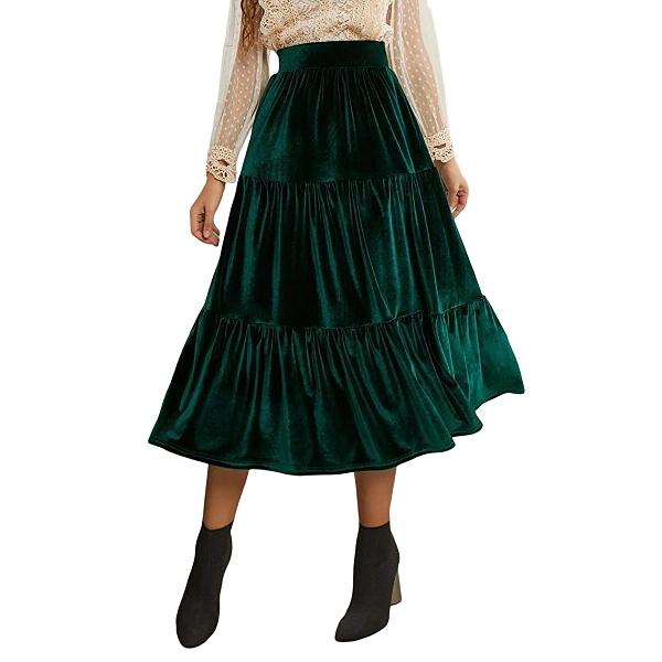 Green velvet skirt long hotsell