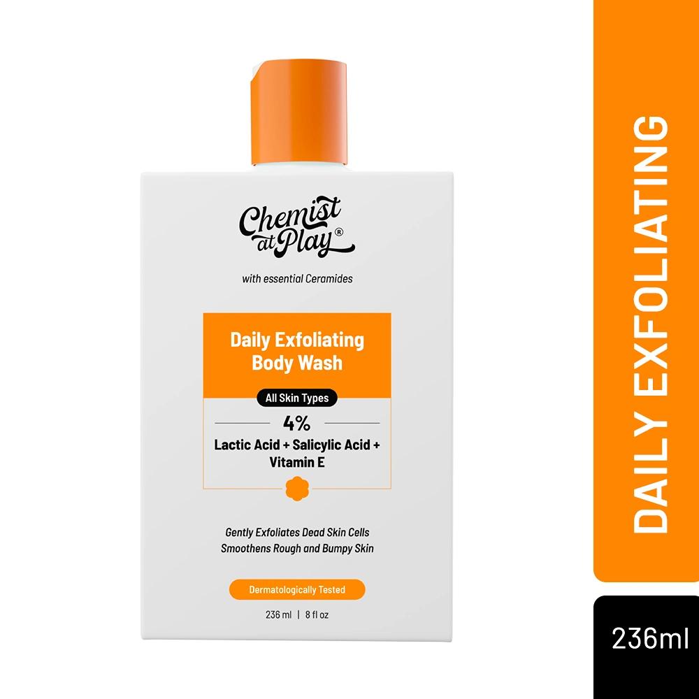 Chemist at Play Exfoliating Body Wash with Ceramides | 4% Lactic Acid + Salicylic Acid + Vitamin E | For Rough & Bumpy Skin | Gently Exfoliates & Makes Skin Smooth | 236 ml