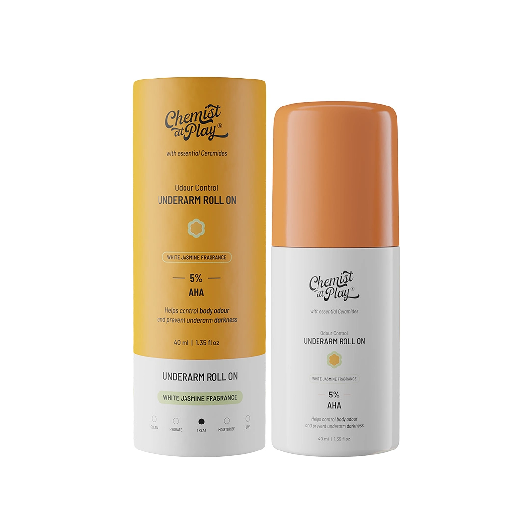 Chemist at Play UnderArm Roll-On with 5% Lactic Acid & 1% Mandelic Acid | Prevents Odour, Brightens Skin & Exfoliates Underarm | White Jasmine | Sensitive Skin Friendly | Alcohol & Aluminium Free | 40ml