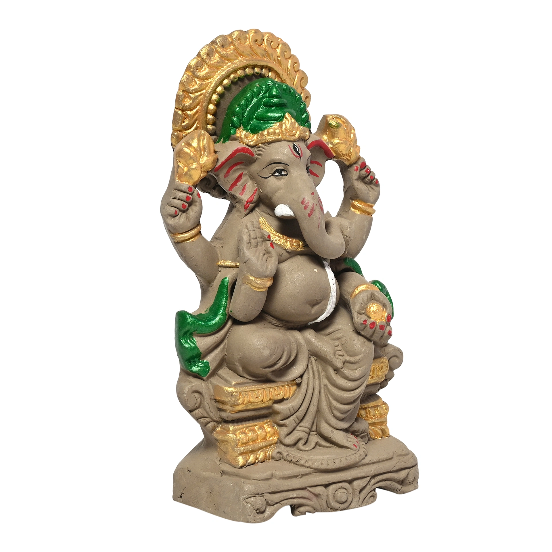 KSI Eco friendly Ganesha idol, Ganpati murti for home visarjan, Water Soluble Ganpati Idol (7.5 Inches,  Mukut Ganesh Half Paint)