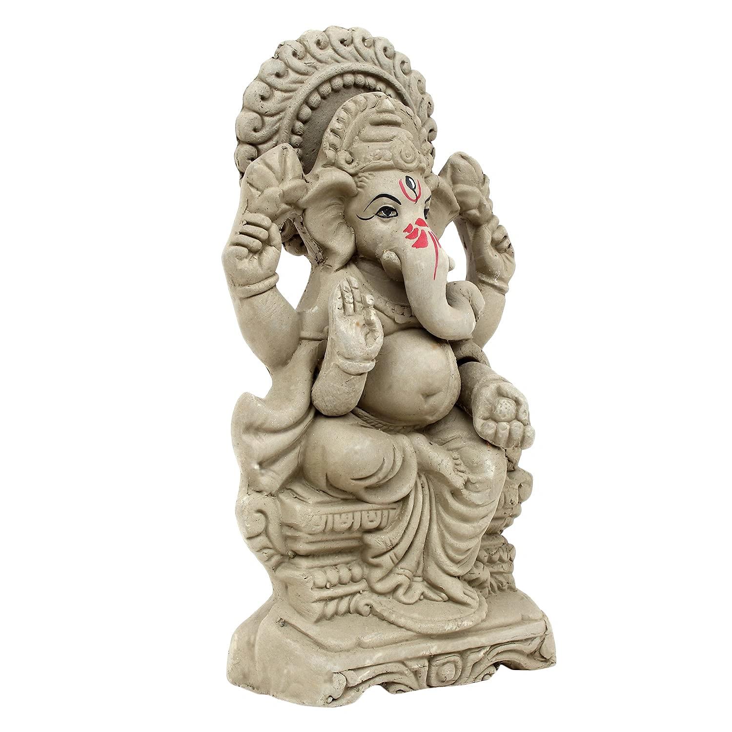 KSI Eco friendly Ganesha idol, Ganpati murti for home visarjan, Water Soluble Ganpati Idol (7.5 Inches,  Mukut Ganesh Without Paint)