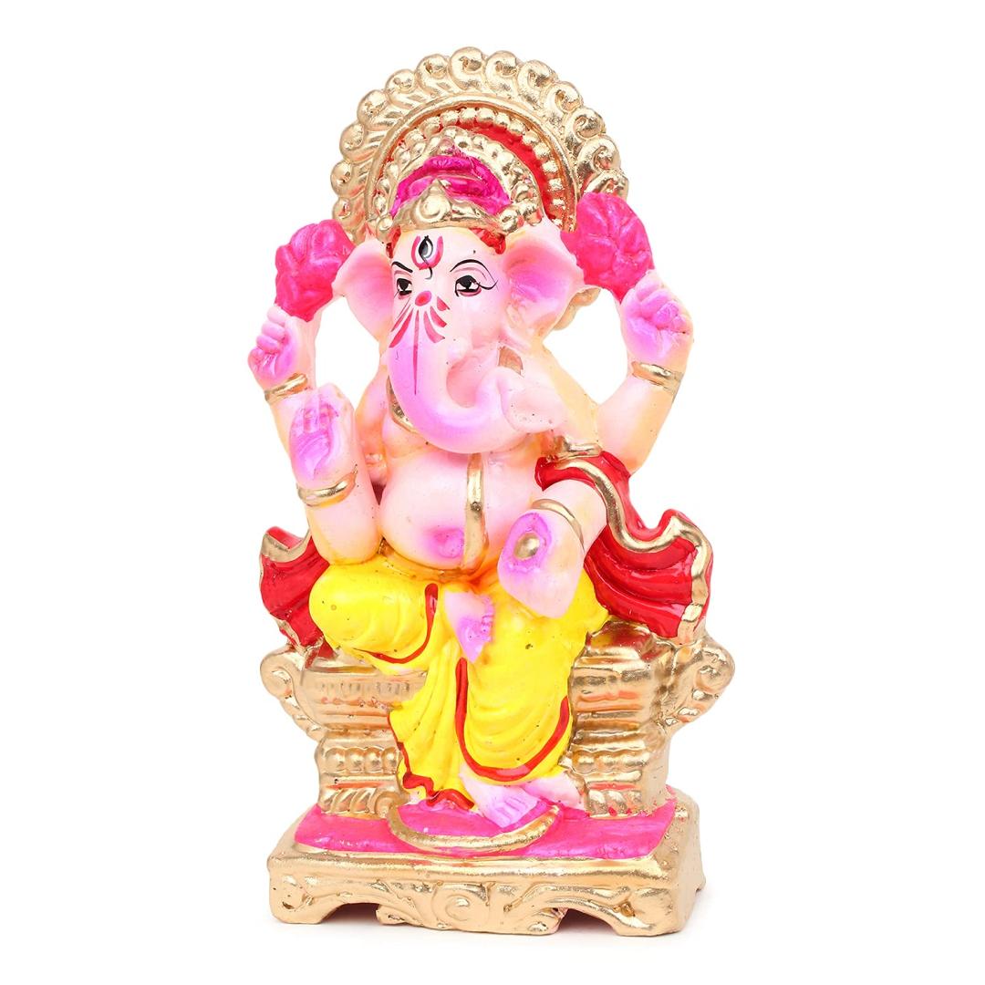 KSI Eco friendly Ganesha idol, Ganpati murti for home visarjan, Water Soluble Ganpati Idol (7.5 Inches,  Mukut Ganesh Full Paint)