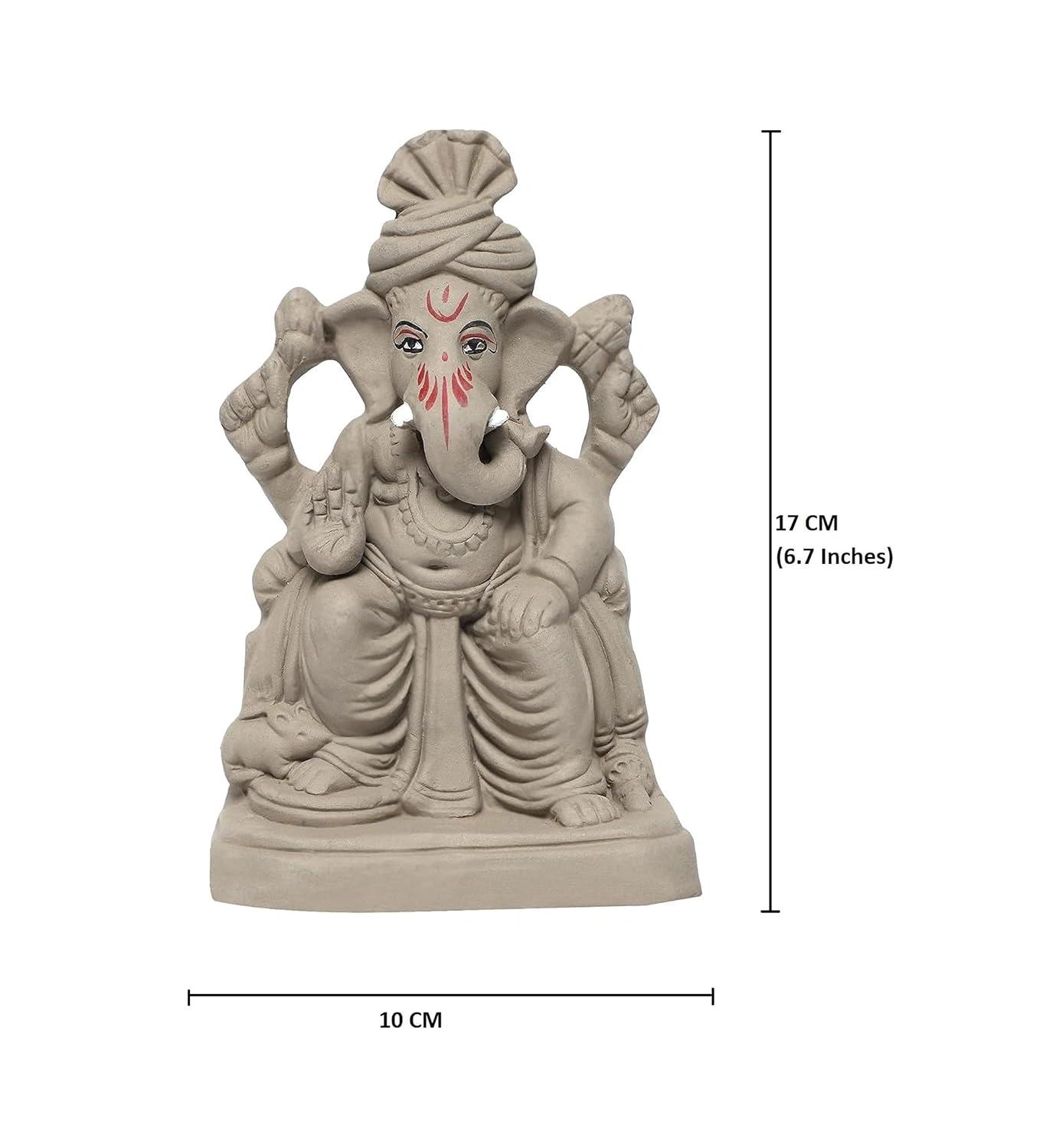 KSI Eco friendly Ganesha idol, Ganpati murti for home visarjan, Water Soluble Ganpati Idol (6.7 Inches, Lal bagh ka raja)