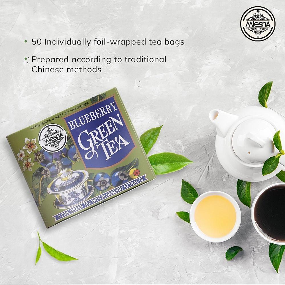 Mlesna Blueberry Green Tea Flavoured Green Tea Bag 200g (100g x 2) (Pack of 2) (100g each)