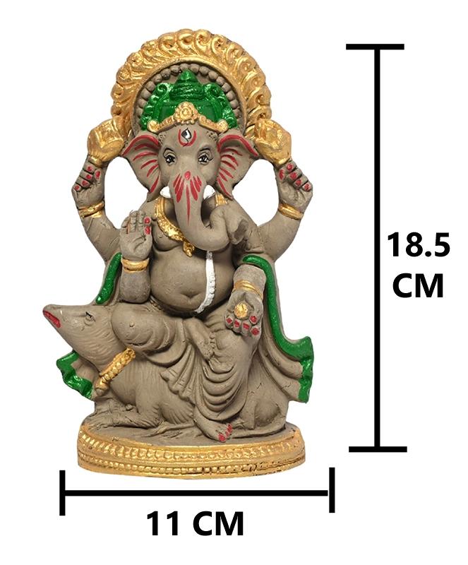 KSI Eco friendly Ganesha idol, Ganpati murti for home visarjan, Water Soluble Ganpati Idol (7.5 Inches,  Mushak Ganesh Half Paint)