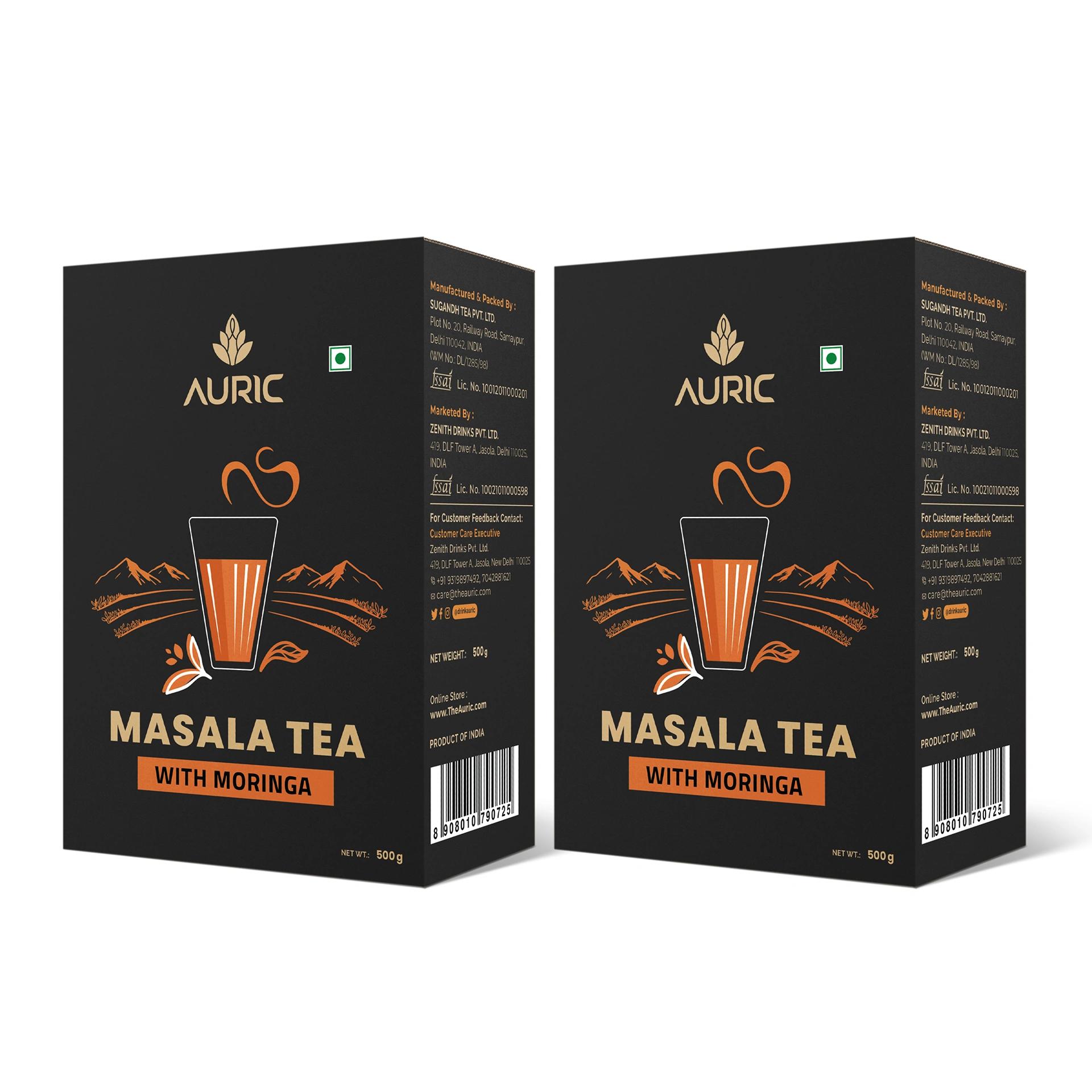 Auric Kadak Moringa Masala Tea - Black Tea from Assam & Darjeeling | Tea Masala Powder Blended with Real Spices (Cardamom, Ginger, Black Pepper) 500 Gms