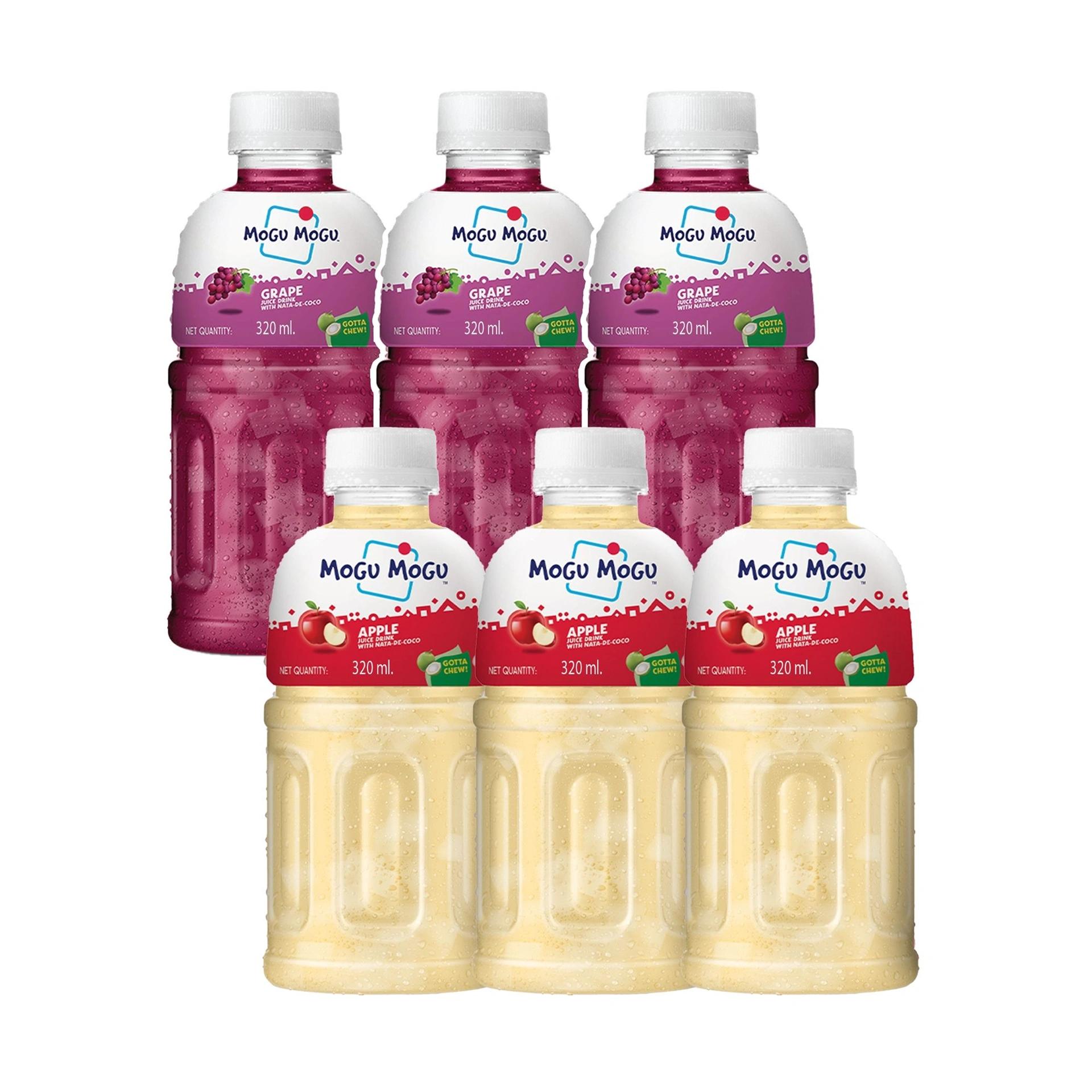 Mogu Mogu Combo Pack of Apple & Grapes with 25% NATA De Coco 320ml - (Pack of 6)