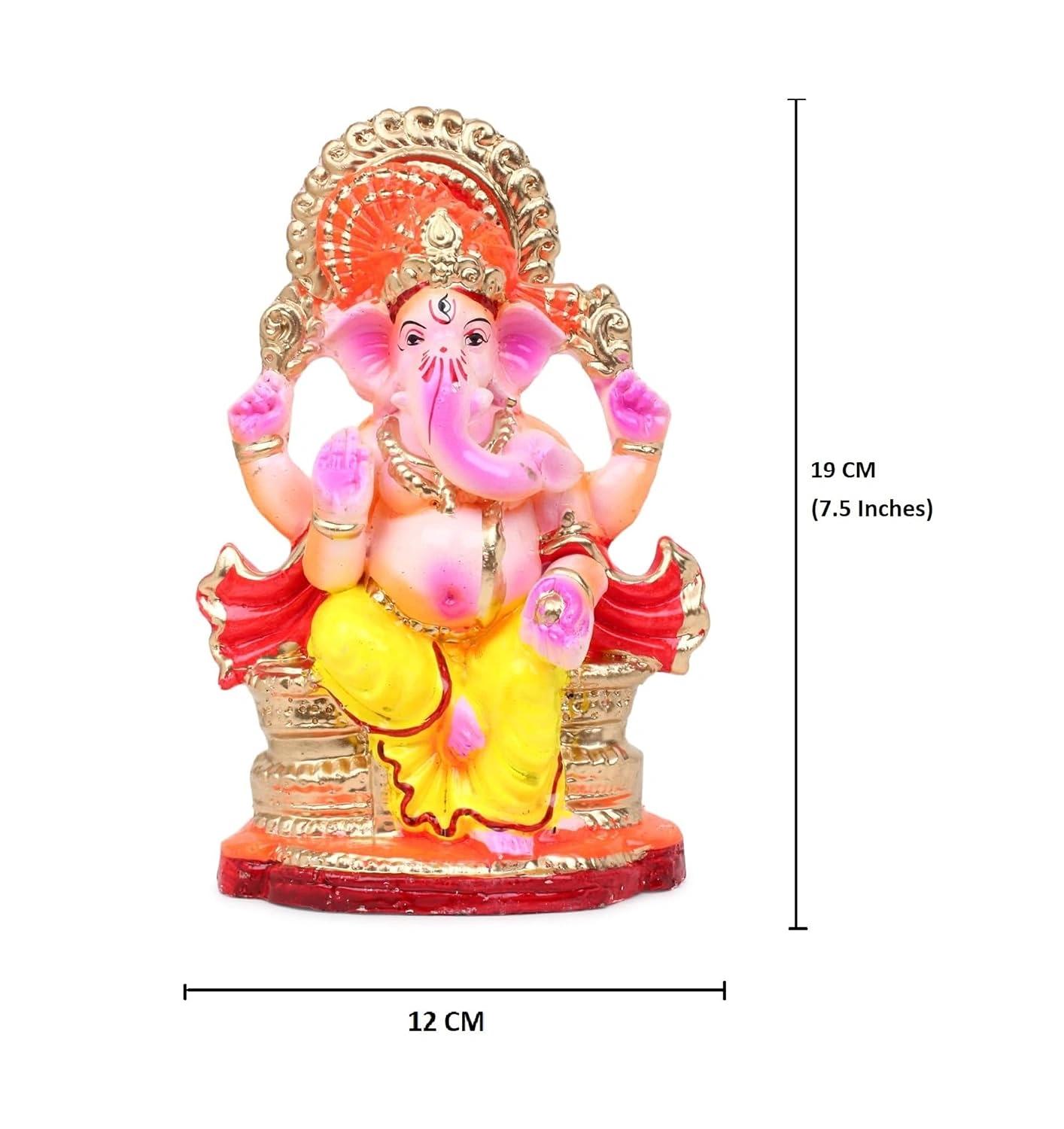 KSI Eco friendly Ganesha idol, Ganpati murti for home visarjan, Water Soluble Ganpati Idol (7.5 Inches,  Pagdi Ganesh Full Paint)