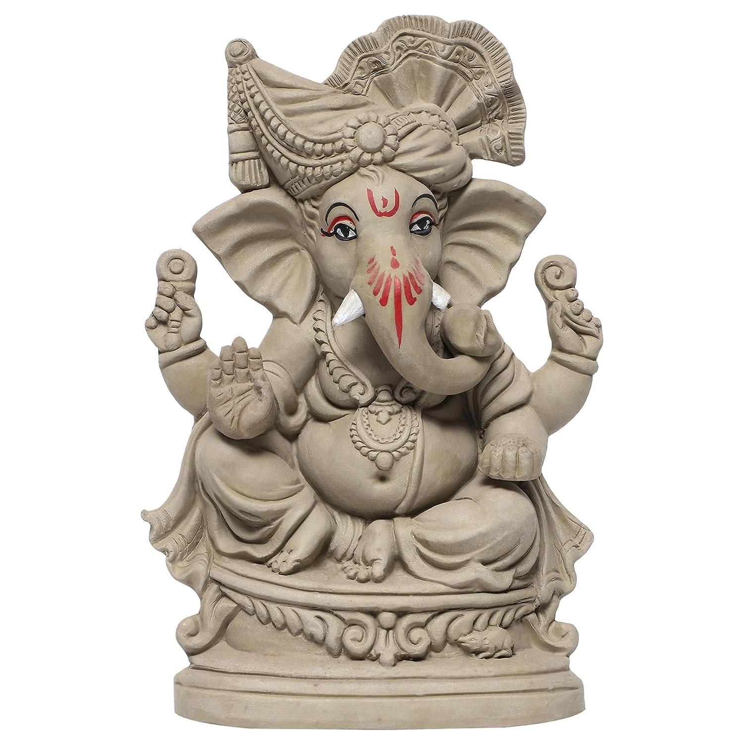 KSI Eco friendly Ganesha idol, Ganpati murti for home visarjan, Water Soluble Ganpati Idol (8.6 Inches, Maratha Pagdi Wale Ganesh)