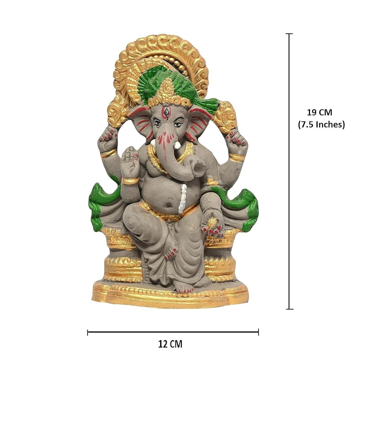 KSI Eco friendly Ganesha idol, Ganpati murti for home visarjan, Water Soluble Ganpati Idol (7.5 Inches,  Pagdi Ganesh Half Paint)