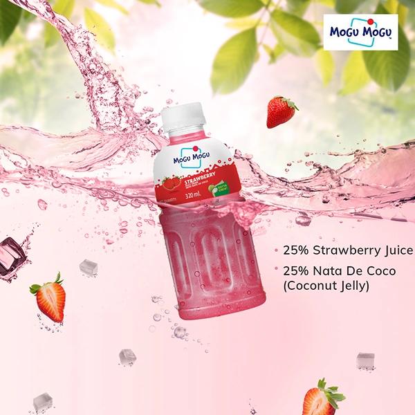 Mogu Mogu Strawberry Juice 25% with Nata De Coco 320ml (Pack of 6)