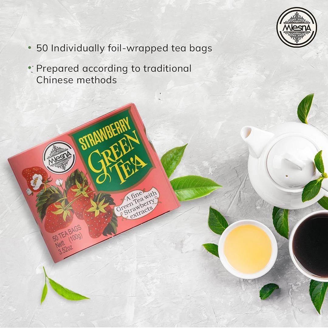 Mlesna Strawberry Green Tea Flavoured Green Tea Bag 200g (100g x 2) (Pack of 2) (100g each)