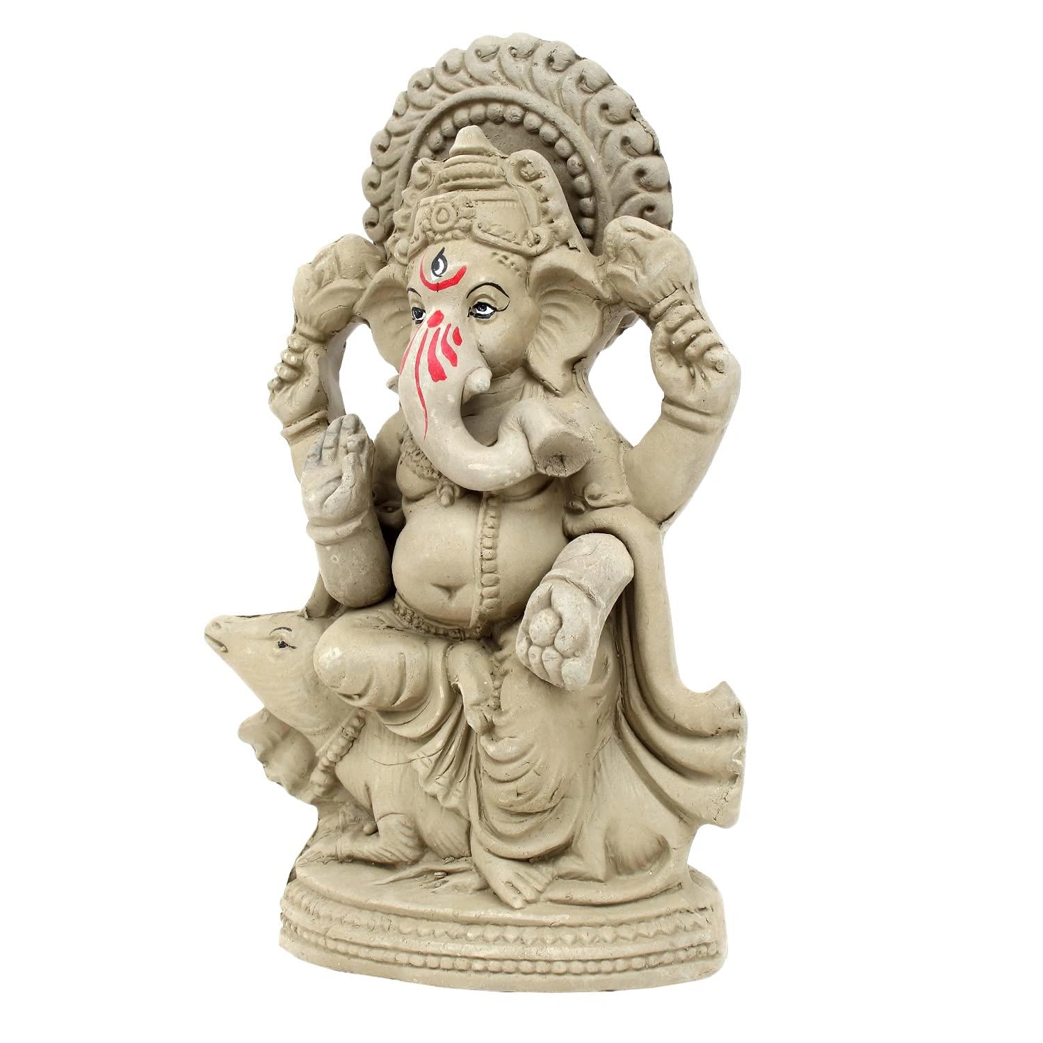 KSI Eco friendly Ganesha idol, Ganpati murti for home visarjan, Water Soluble Ganpati Idol (7.5 Inches,  Mushak Ganesh Without Paint)