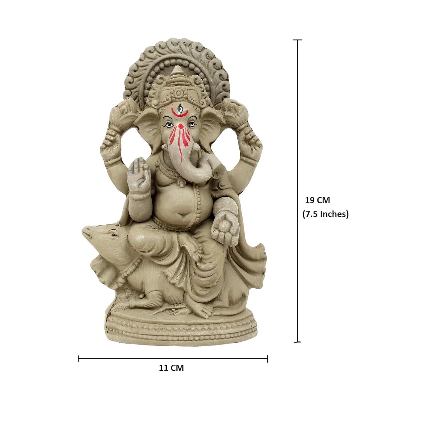 KSI Eco friendly Ganesha idol, Ganpati murti for home visarjan, Water Soluble Ganpati Idol (7.5 Inches,  Mushak Ganesh Without Paint)