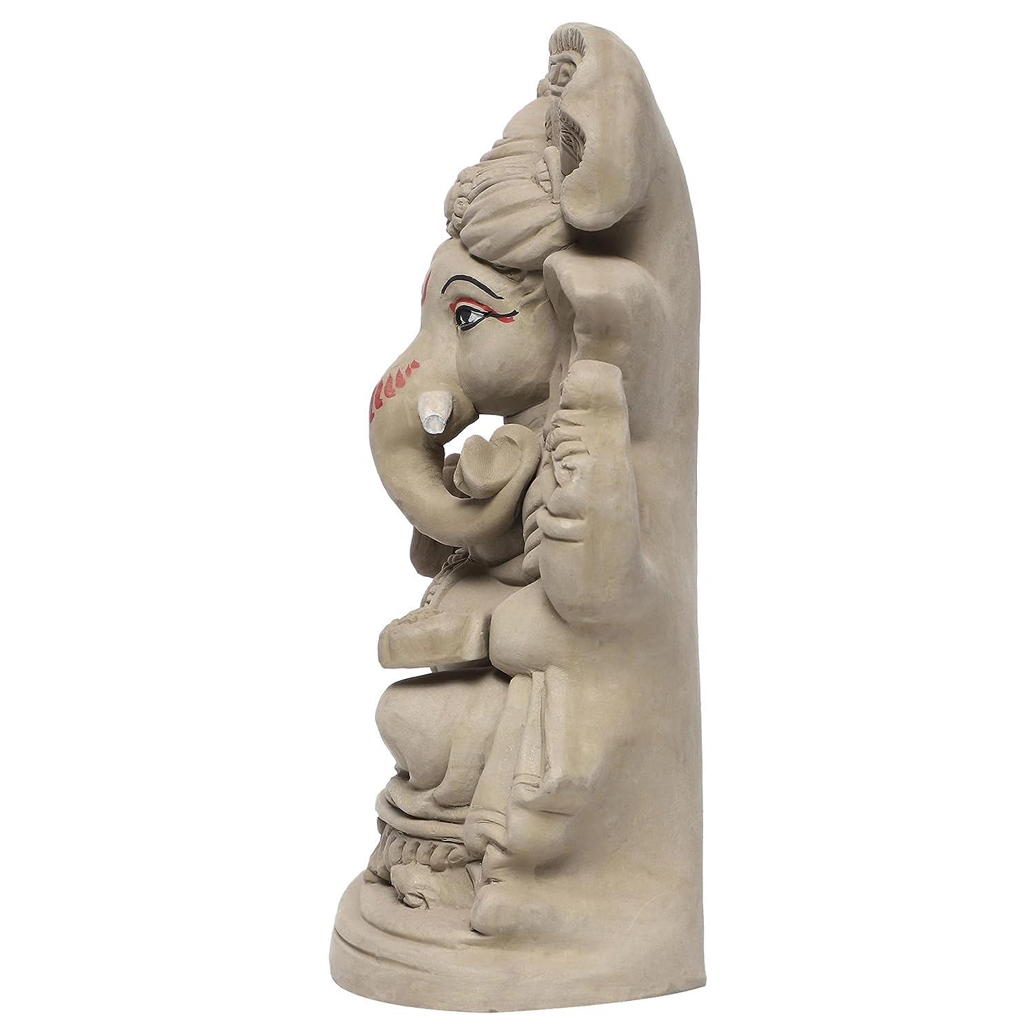 KSI Eco friendly Ganesha idol, Ganpati murti for home visarjan, Water Soluble Ganpati Idol (8.6 Inches, Maratha Pagdi Wale Ganesh)