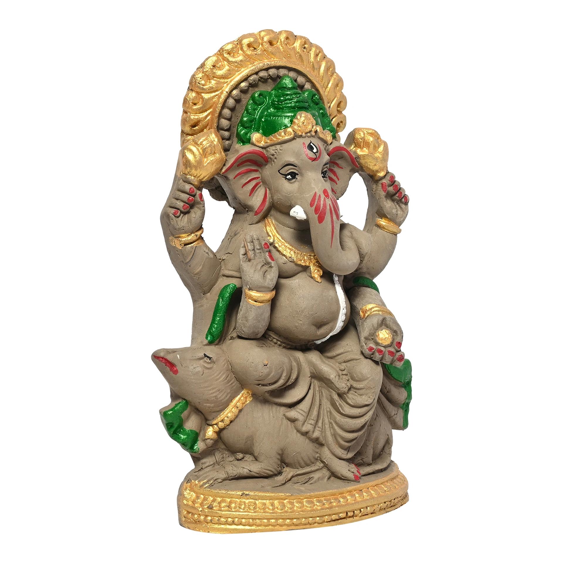 KSI Eco friendly Ganesha idol, Ganpati murti for home visarjan, Water Soluble Ganpati Idol (7.5 Inches,  Mushak Ganesh Half Paint)