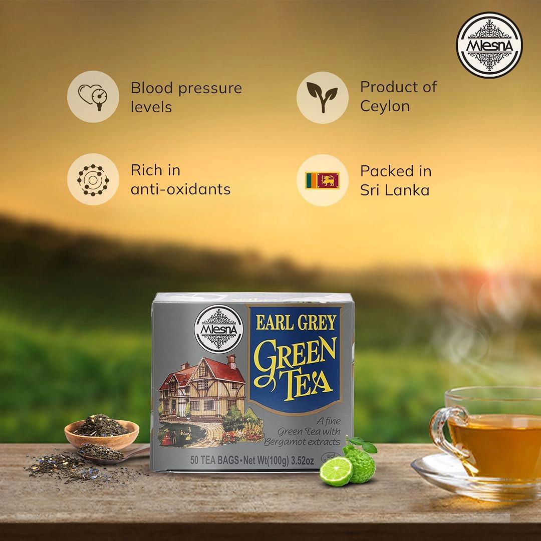 Mlesna Earl Grey Green Tea 100g (50 x 2g) Flavoured Green Tea Bag (Pack of 1)