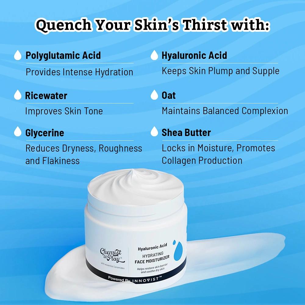 Chemist at Play Hydrating Face Moisturiser| Polyglutamic Acid | Intense Hydration & Moisturisation  | Mineral Oil & Silicone Free | 50 gm