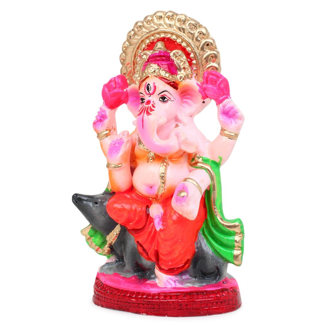 KSI Eco friendly Ganesha idol, Ganpati murti for home visarjan, Water Soluble Ganpati Idol (7.5 Inches,  Mushak Ganesh Full Paint)