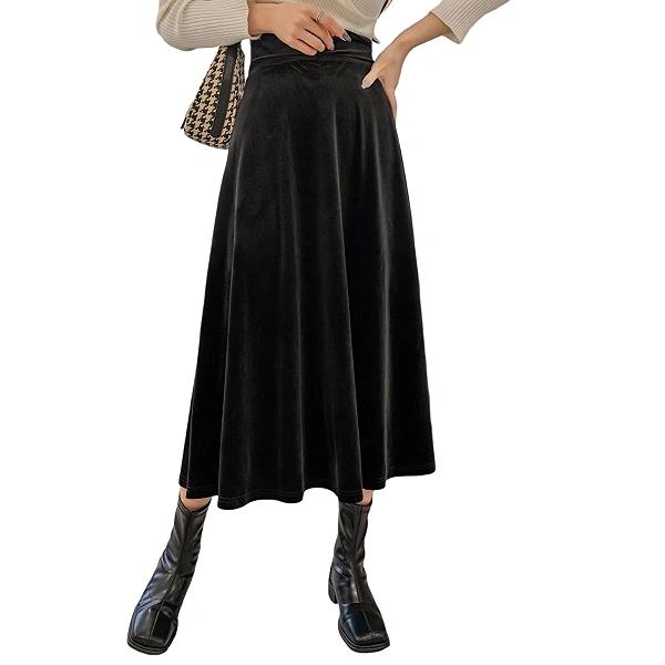 Black velour midi skirt best sale