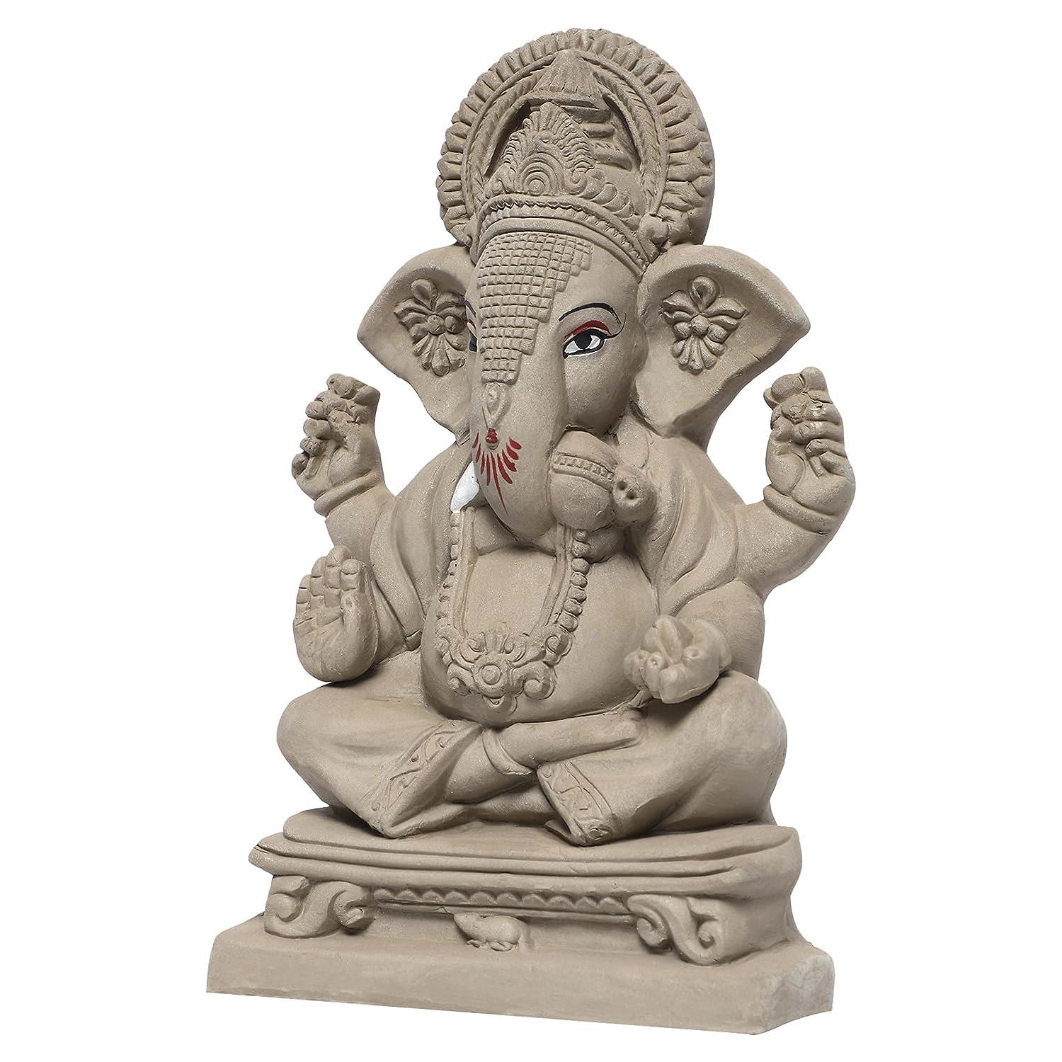 KSI Eco friendly Ganesha idol, Ganpati murti for home visarjan, Water Soluble Ganpati Idol (9 Inches, Ekdant Dagdusheth Ganesh Mukut)