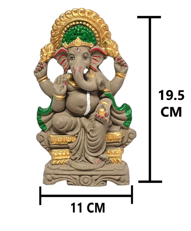 KSI Eco friendly Ganesha idol, Ganpati murti for home visarjan, Water Soluble Ganpati Idol (7.5 Inches,  Mukut Ganesh Half Paint)