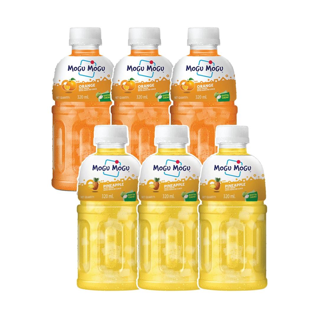 Mogu Mogu Combo Pack of Orange & Pineapple  with 25% NATA De Coco 320ml - (Pack of 6)