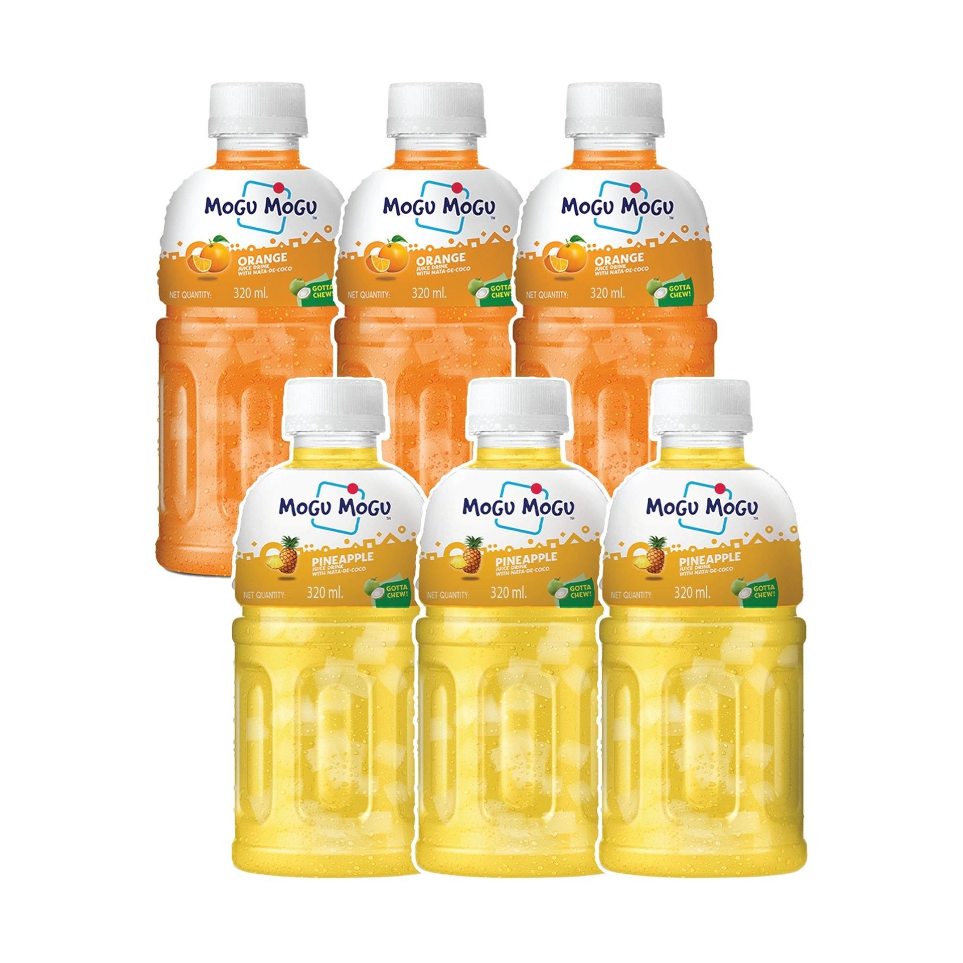 Mogu Mogu Combo Pack of Orange & Pineapple  with 25% NATA De Coco 320ml - (Pack of 6)