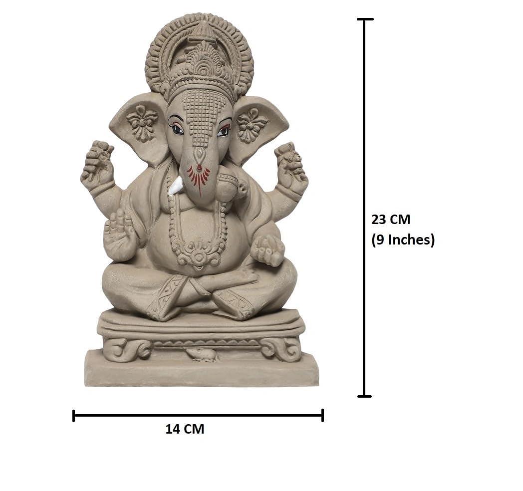 KSI Eco friendly Ganesha idol, Ganpati murti for home visarjan, Water Soluble Ganpati Idol (9 Inches, Ekdant Dagdusheth Ganesh Mukut)