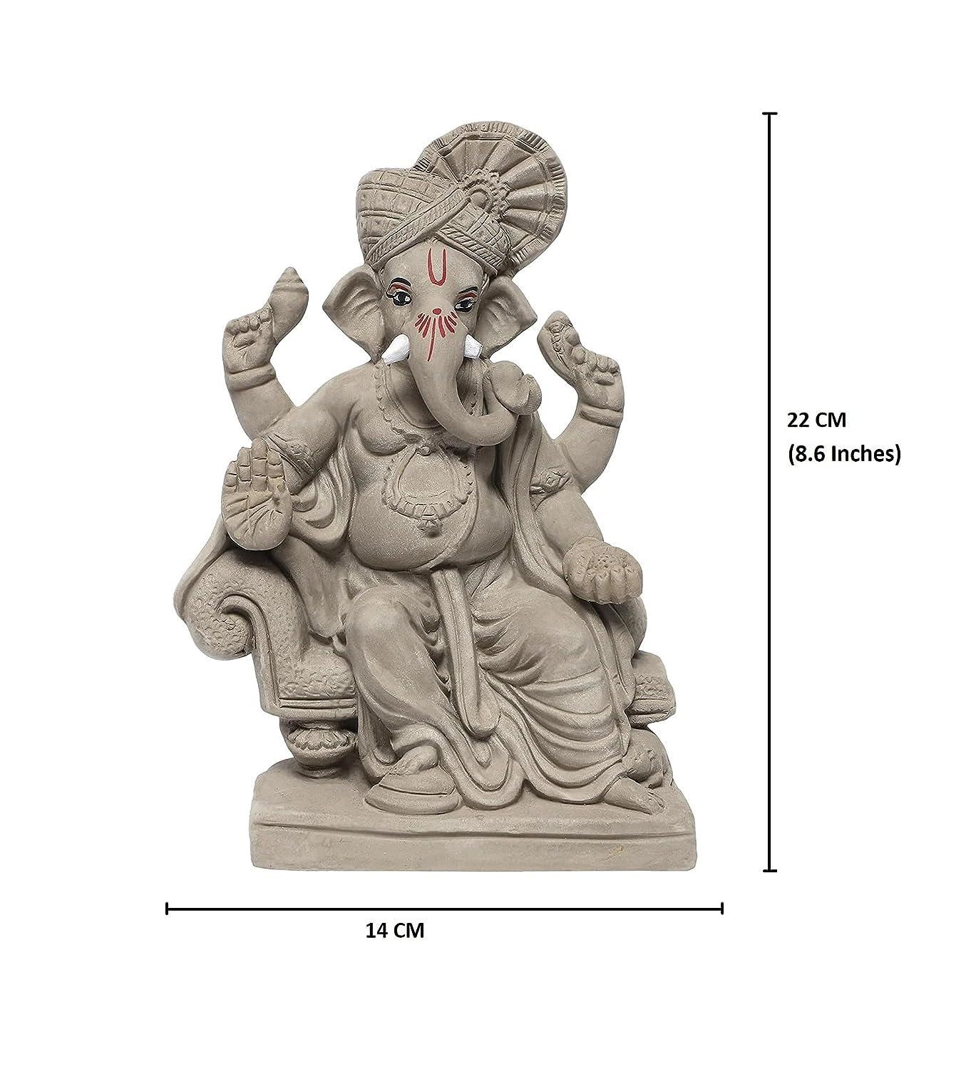 KSI Eco friendly Ganesha idol, Ganpati murti for home visarjan, Water Soluble Ganpati Idol (8.6 Inches, Lalbagh)