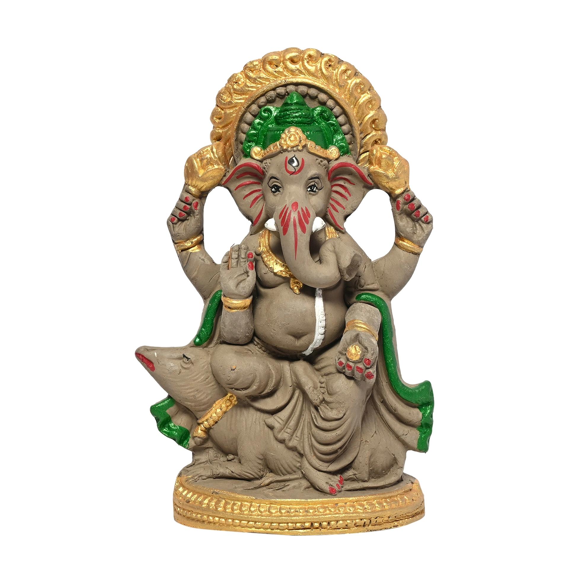 KSI Eco friendly Ganesha idol, Ganpati murti for home visarjan, Water Soluble Ganpati Idol (7.5 Inches,  Mushak Ganesh Half Paint)