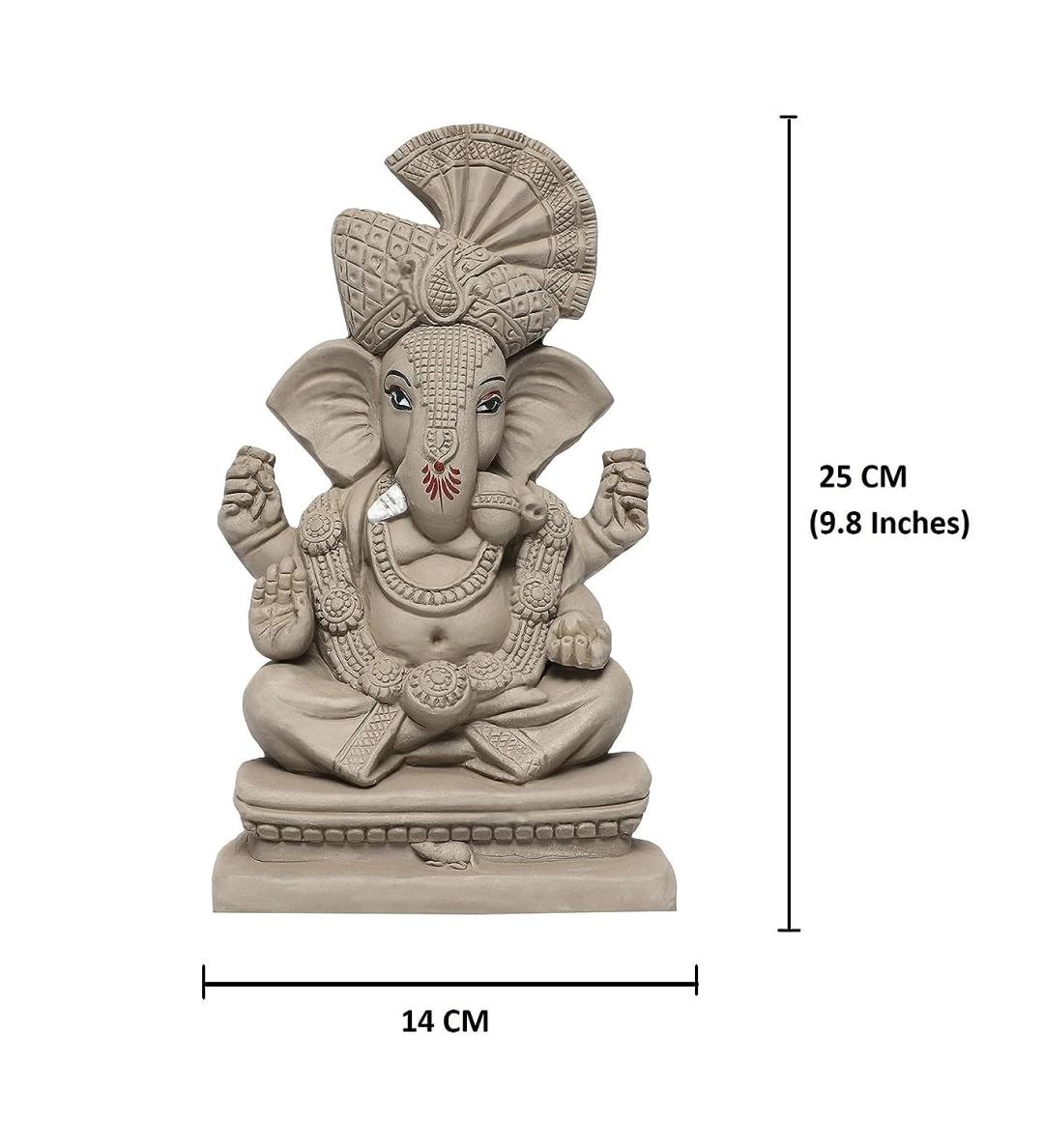 KSI Eco friendly Ganesha idol, Ganpati murti for home visarjan, Water Soluble Ganpati Idol (9.8 Inches, Ekdant Dagdusheth Ganesh Pagri)