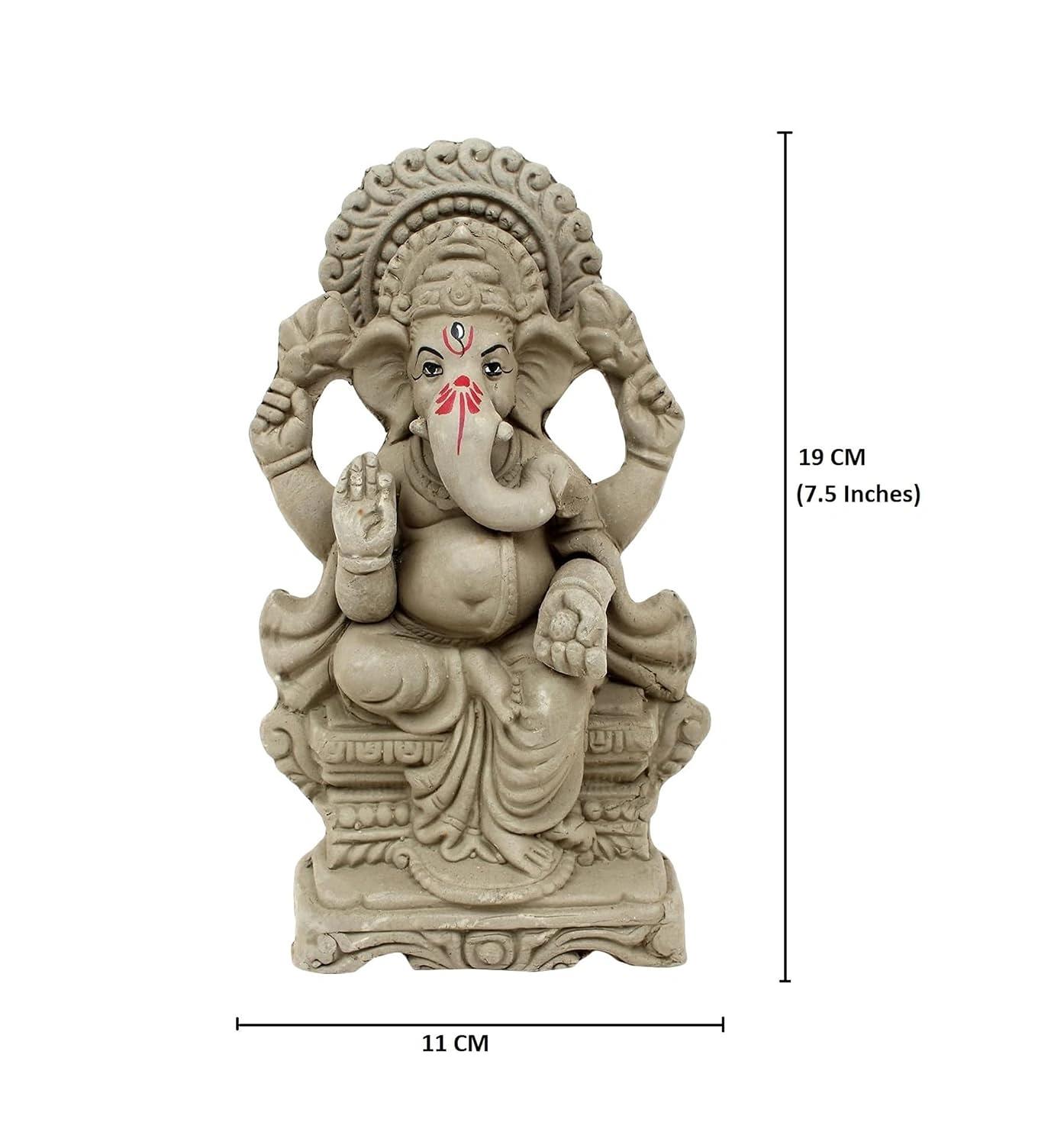 KSI Eco friendly Ganesha idol, Ganpati murti for home visarjan, Water Soluble Ganpati Idol (7.5 Inches,  Mukut Ganesh Without Paint)