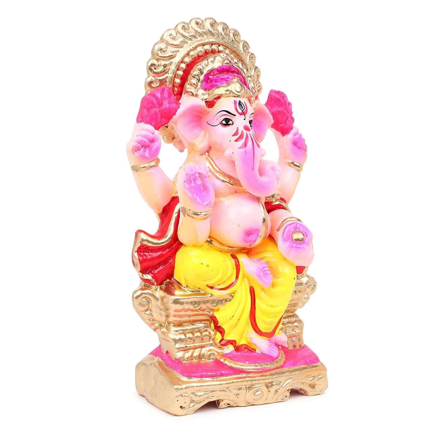 KSI Eco friendly Ganesha idol, Ganpati murti for home visarjan, Water Soluble Ganpati Idol (7.5 Inches,  Mukut Ganesh Full Paint)