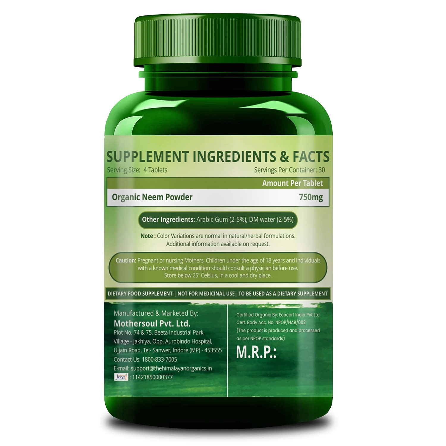 Vlado's Himalayan Organics Organic Neem Tablets | Helps In Purification of Blood | Healthy Skin & Hair (120 Tablets)