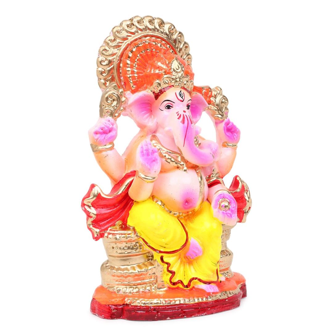 KSI Eco friendly Ganesha idol, Ganpati murti for home visarjan, Water Soluble Ganpati Idol (7.5 Inches,  Pagdi Ganesh Full Paint)