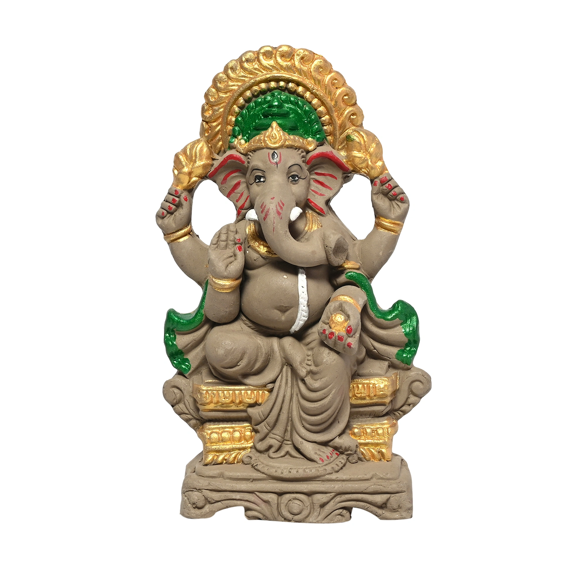 KSI Eco friendly Ganesha idol, Ganpati murti for home visarjan, Water Soluble Ganpati Idol (7.5 Inches,  Mukut Ganesh Half Paint)