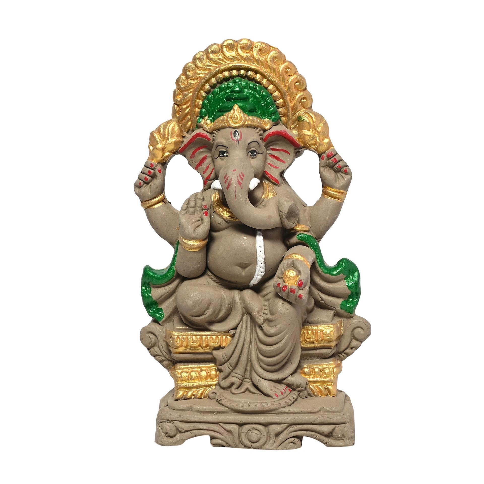 KSI Eco friendly Ganesha idol, Ganpati murti for home visarjan, Water Soluble Ganpati Idol (7.5 Inches,  Mukut Ganesh Half Paint)