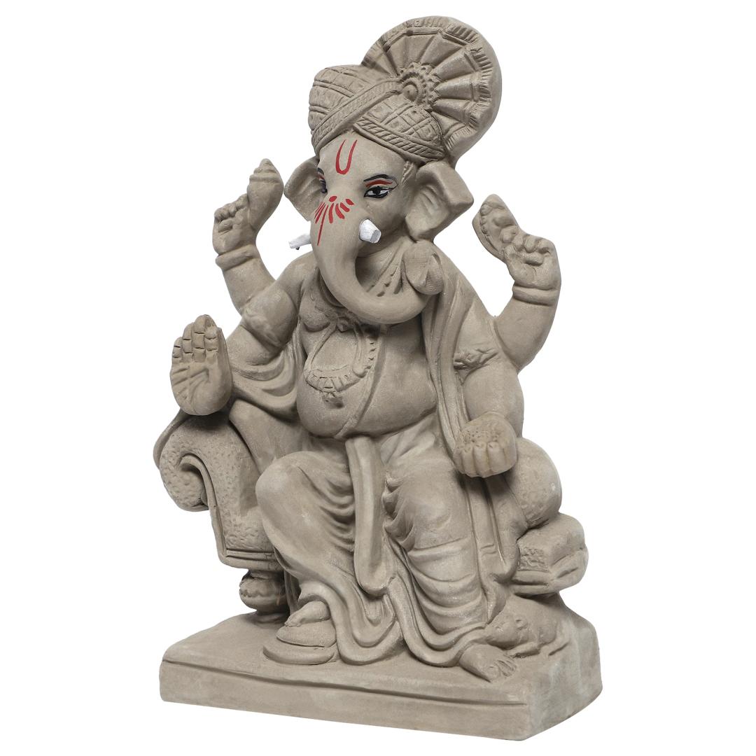 KSI Eco friendly Ganesha idol, Ganpati murti for home visarjan, Water Soluble Ganpati Idol (8.6 Inches, Lalbagh)