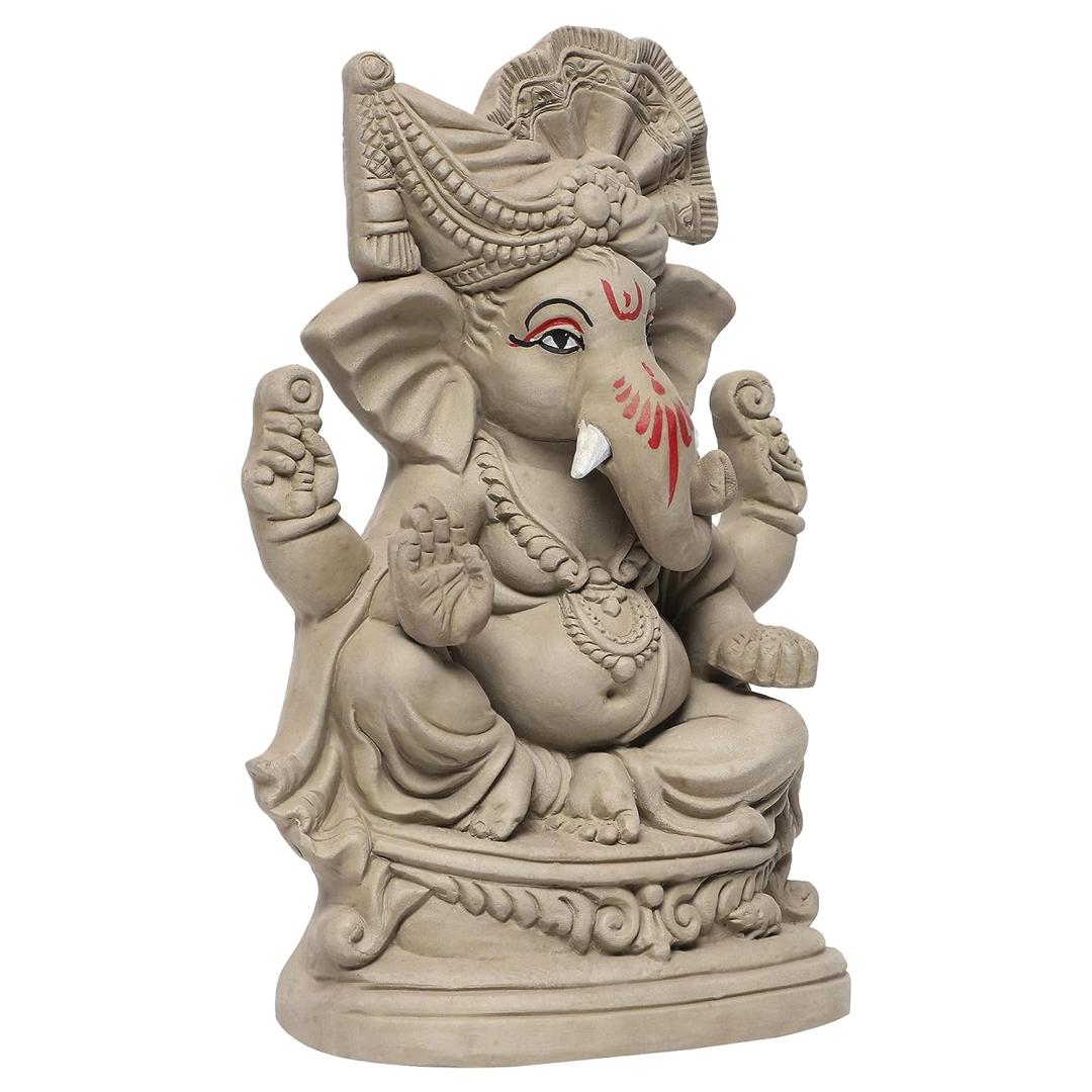 KSI Eco friendly Ganesha idol, Ganpati murti for home visarjan, Water Soluble Ganpati Idol (8.6 Inches, Maratha Pagdi Wale Ganesh)