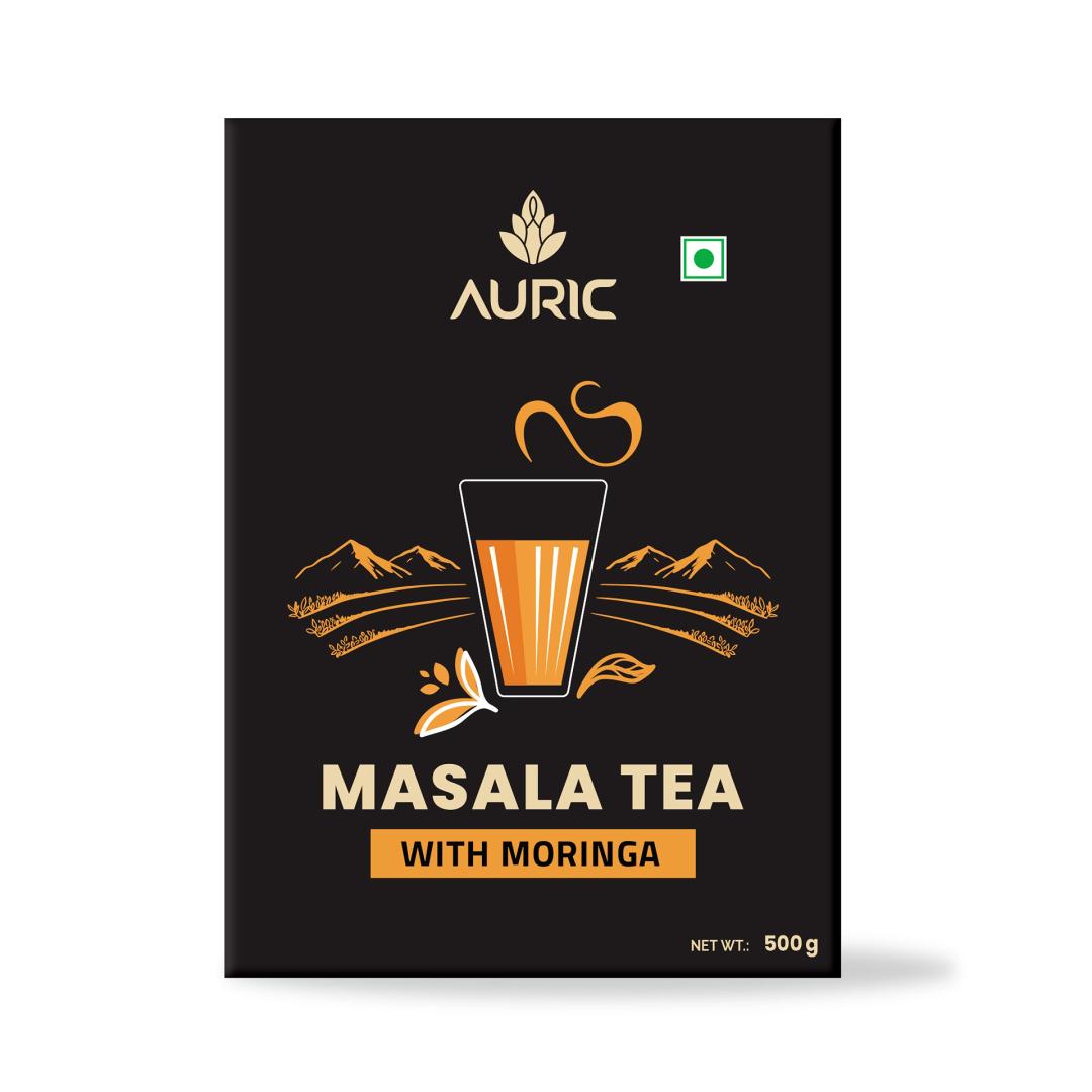 Auric Kadak Moringa Masala Tea - Black Tea from Assam & Darjeeling | Tea Masala Powder Blended with Real Spices (Cardamom, Ginger, Black Pepper) 500 Gms