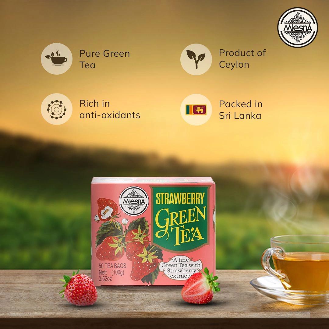 Mlesna Strawberry Green Tea Flavoured Green Tea Bag 200g (100g x 2) (Pack of 2) (100g each)