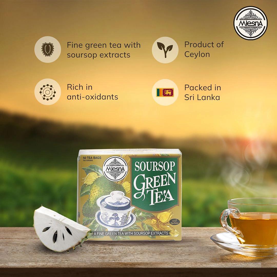 Mlesna Soursop Green Tea 100g (50 x 2g) Flavoured Green Tea Bag (Pack of 1)