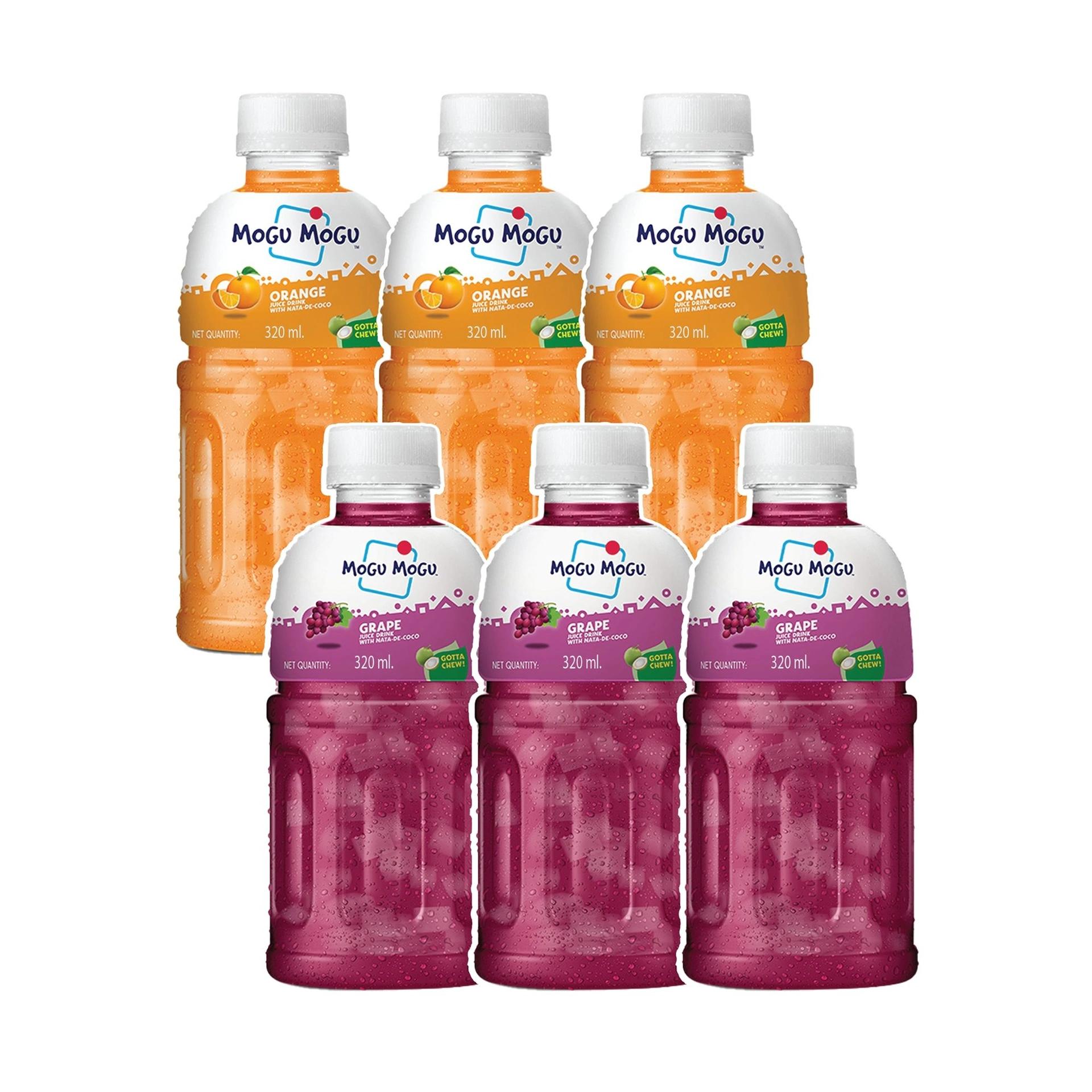 Mogu Mogu Combo Pack of Orange & Grapes  with 25% NATA De Coco 320ml - (Pack of 6)