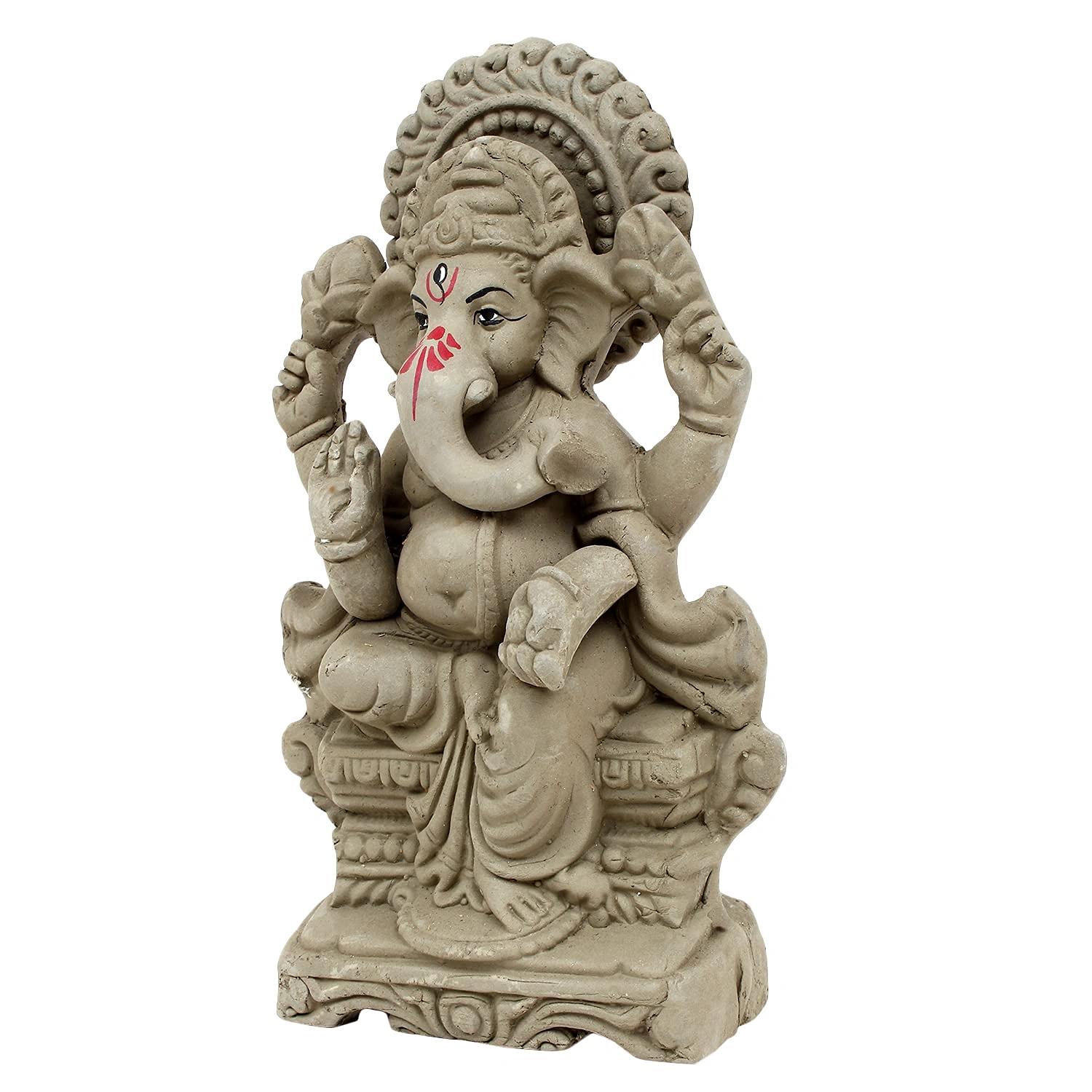 KSI Eco friendly Ganesha idol, Ganpati murti for home visarjan, Water Soluble Ganpati Idol (7.5 Inches,  Mukut Ganesh Without Paint)