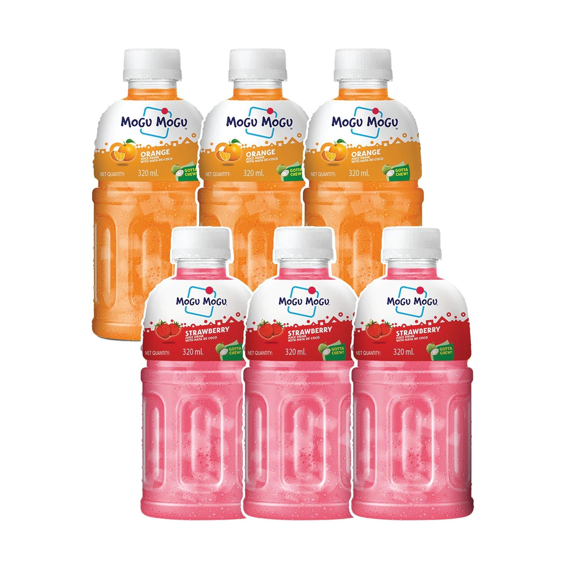 Mogu Mogu Combo Pack of Strawberry & Orange  with 25% NATA De Coco 320ml - (Pack of 6)