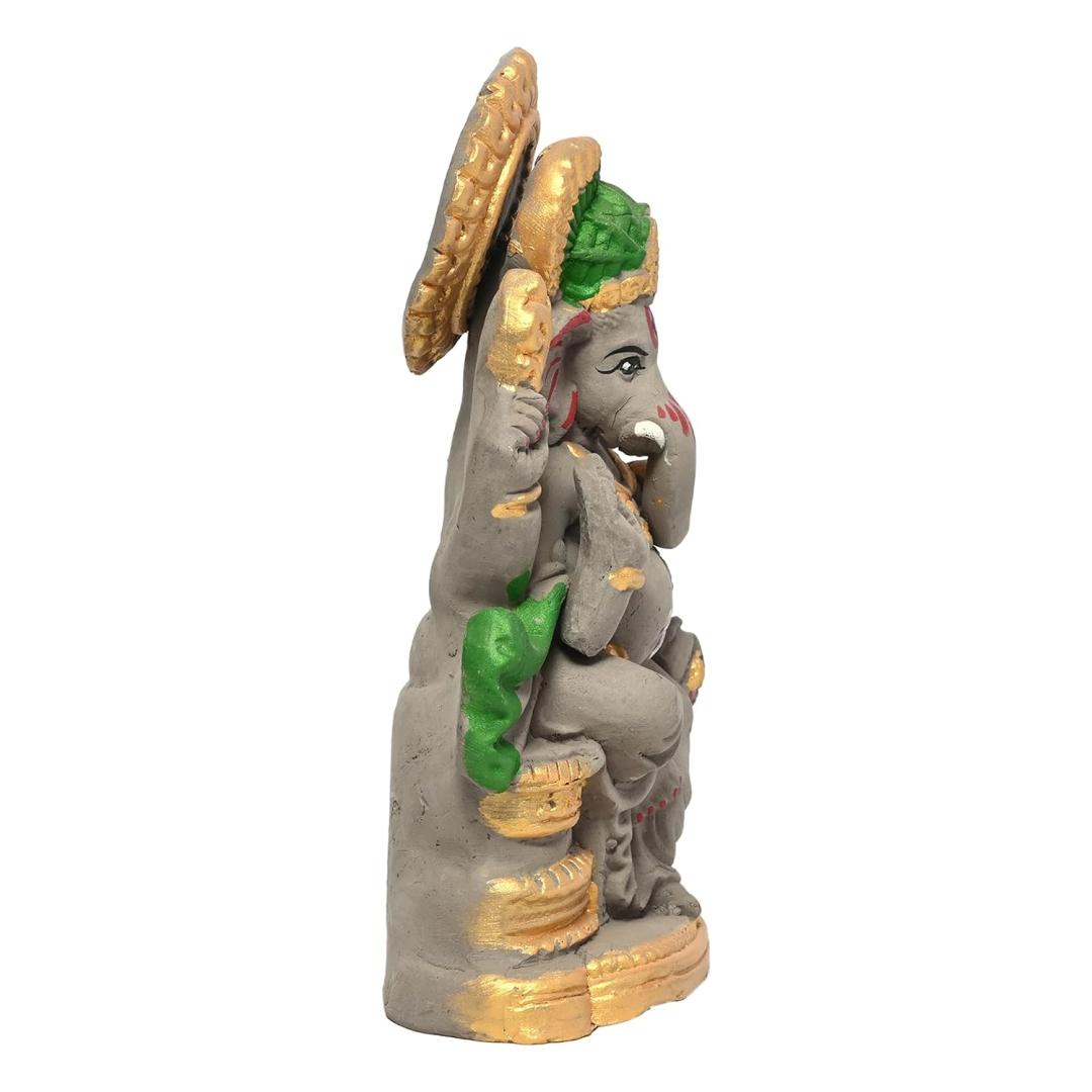 KSI Eco friendly Ganesha idol, Ganpati murti for home visarjan, Water Soluble Ganpati Idol (7.5 Inches,  Pagdi Ganesh Half Paint)