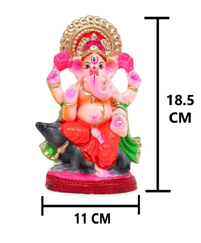 KSI Eco friendly Ganesha idol, Ganpati murti for home visarjan, Water Soluble Ganpati Idol (7.5 Inches,  Mushak Ganesh Full Paint)