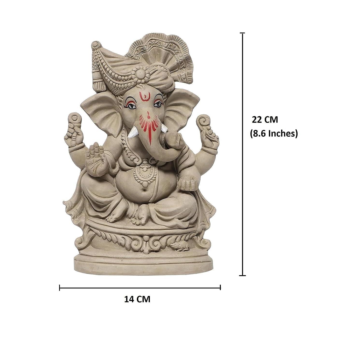 KSI Eco friendly Ganesha idol, Ganpati murti for home visarjan, Water Soluble Ganpati Idol (8.6 Inches, Maratha Pagdi Wale Ganesh)