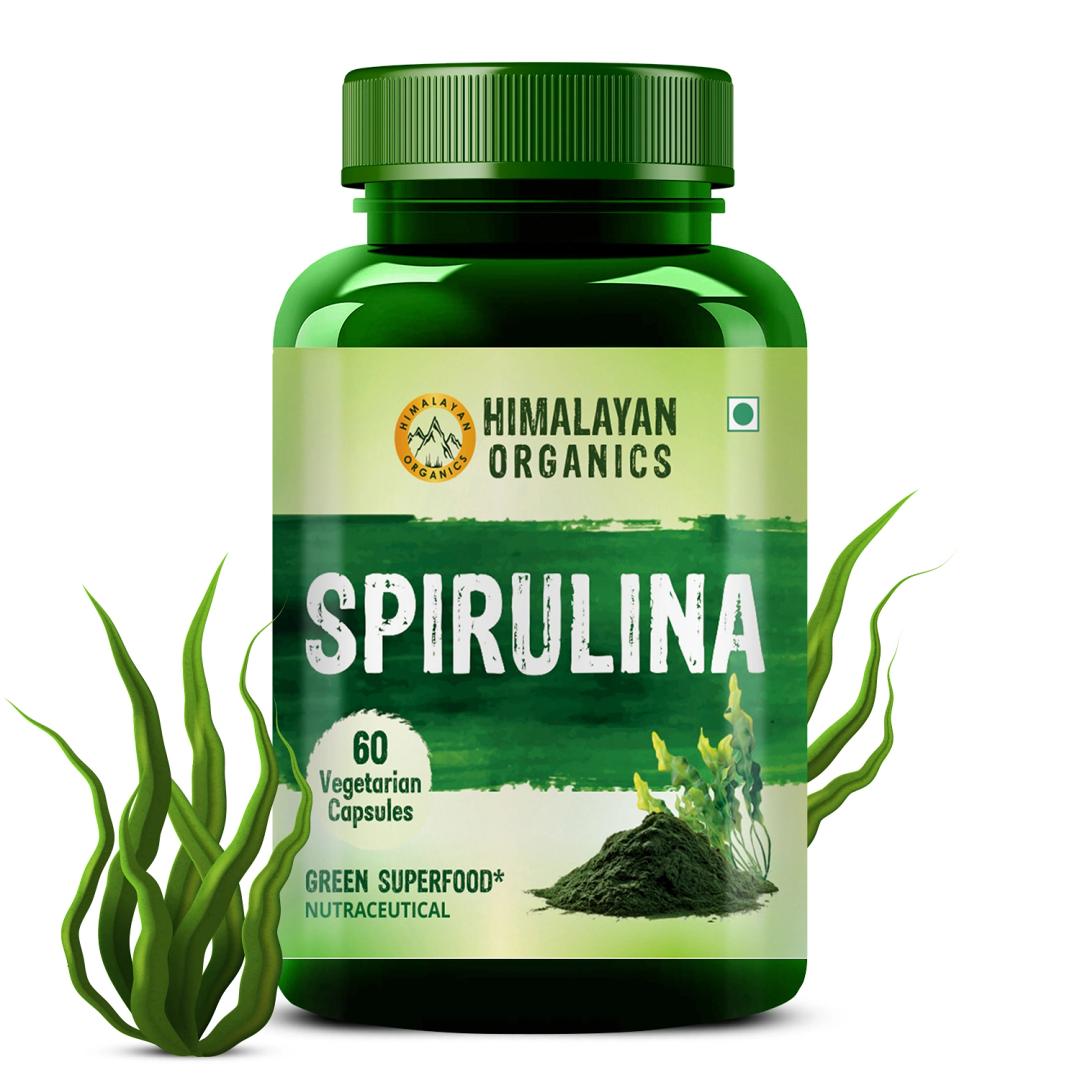 Himalayan Organics Spirulina 2000mg Supplement | Green Food For Good Health Weight Management And Immunity Booster | Helps In Healthy Heart - 60 Vegetarian Capsules